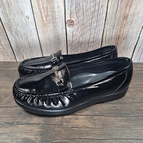SAS Patent Leather Moc Loafer Slip On Black Women's 9.5 WW Tripad - Picture 1 of 9